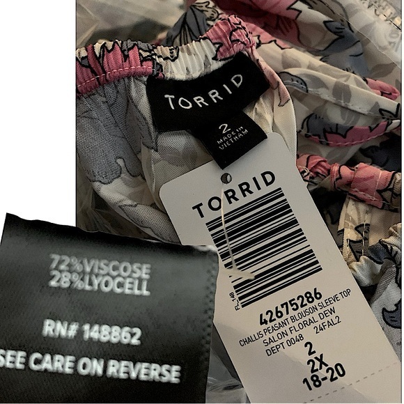 TORRID Challis Peasant Blouson Sleeve Top w/Encased Elastic Hem NWT‎ - Picture 6 of 6